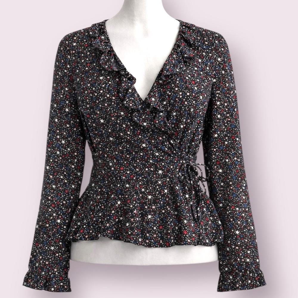 Madewell Starry Night Wrap Top | 100% Silk Ruffle Blouse | Size Small
